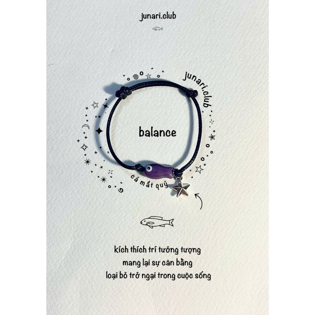 Vòng tay dây sáp hình con cá, dây màu đen, chỉ có charm cá siêu xinh - Junari Club | BigBuy360 - bigbuy360.vn