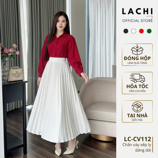   TẶNG KHĂN LỤA  Chân váy xếp ly dáng dài LACHI công sở xòe cạp cao tôn dáng phong cách sang trọng có bigsize LC-CV112 