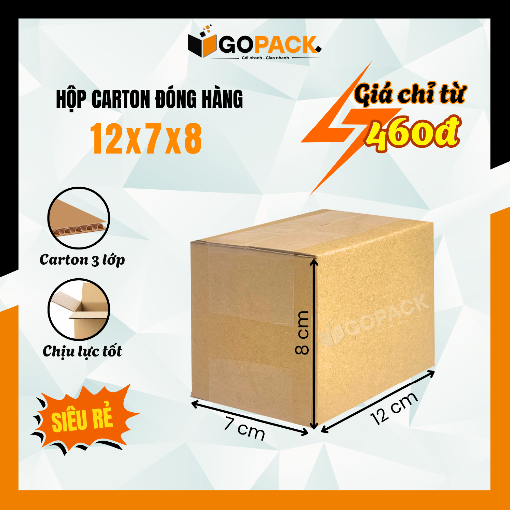 [Combo 100] Hộp Carton đóng hàng 12x7x8 hộp giấy đóng hàng giá rẻ size nhỏ đựng phụ kiện - GOPACK