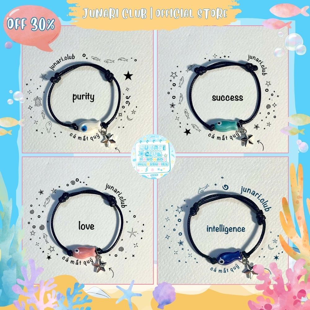 Vòng tay dây sáp hình con cá, dây màu đen, chỉ có charm cá siêu xinh - Junari Club | BigBuy360 - bigbuy360.vn