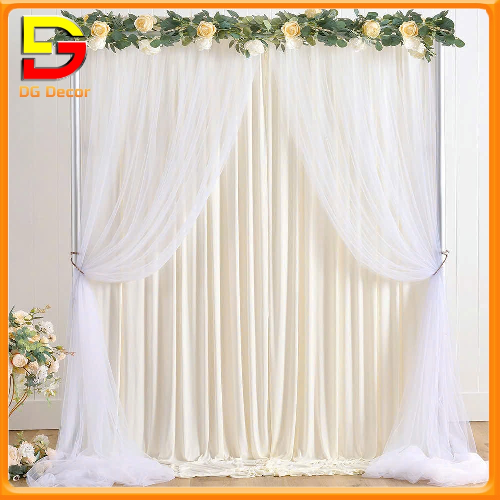 Rèm Sinh Nhật 2 Lớp Vải Thun Lạnh Và Voan Lưới Rèm Trang Trí Sự Kiện Backdrop DG-790