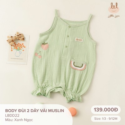 Bộ body đùi 2 dây vải muslin dành cho bé Lil Little Love (LBDD22)