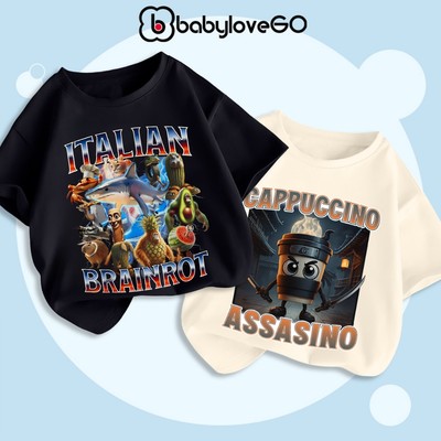 BST Vũ trụ BRAINROT cho bé BabyloveGO áo thun cotton cổ tròn thoáng mát cho bé trai 1-10 tuổi
