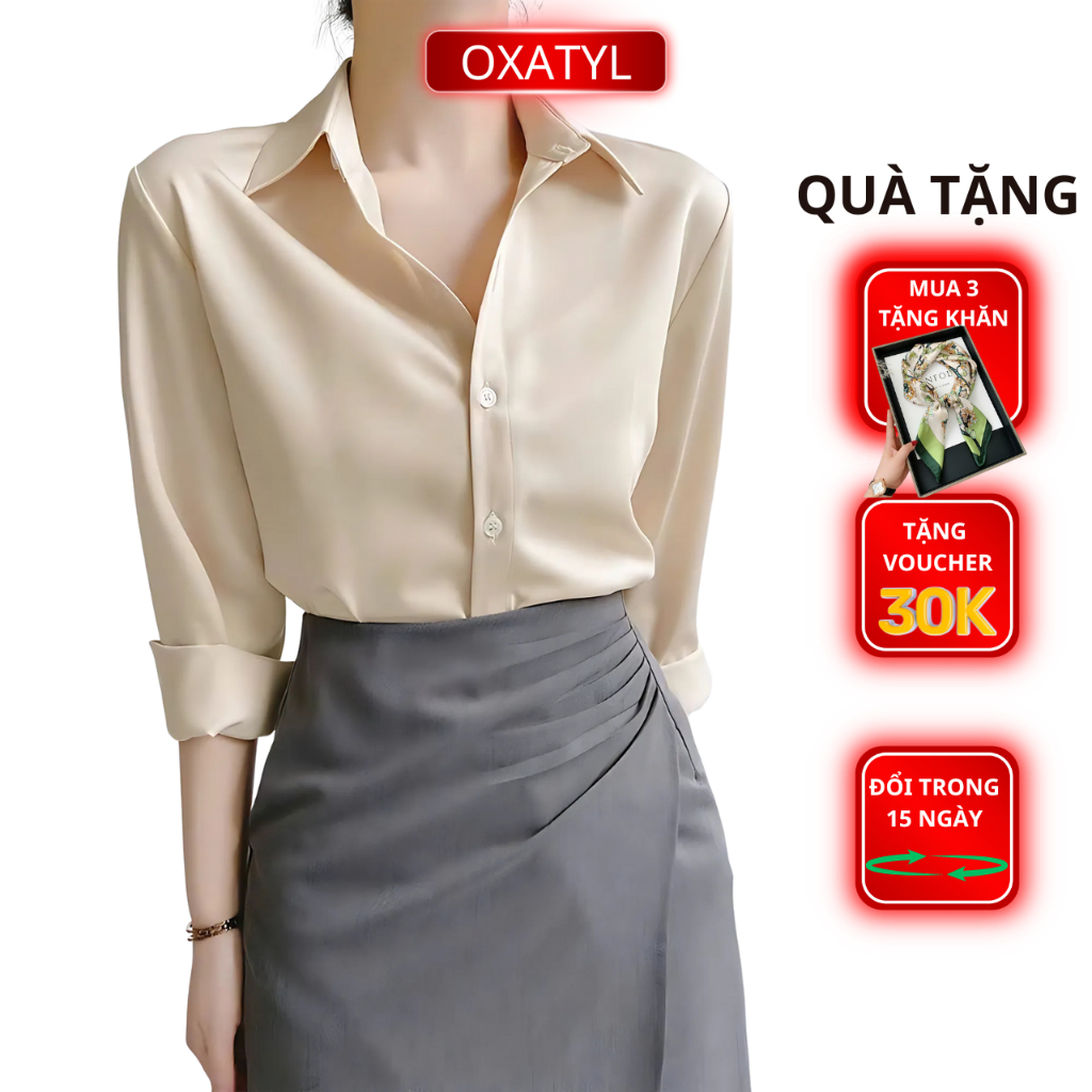 Áo sơ mi lụa cao cấp Oxatyl M12 tay dài chất vải lụa mềm mại cổ đức phong cách thời trang công sở