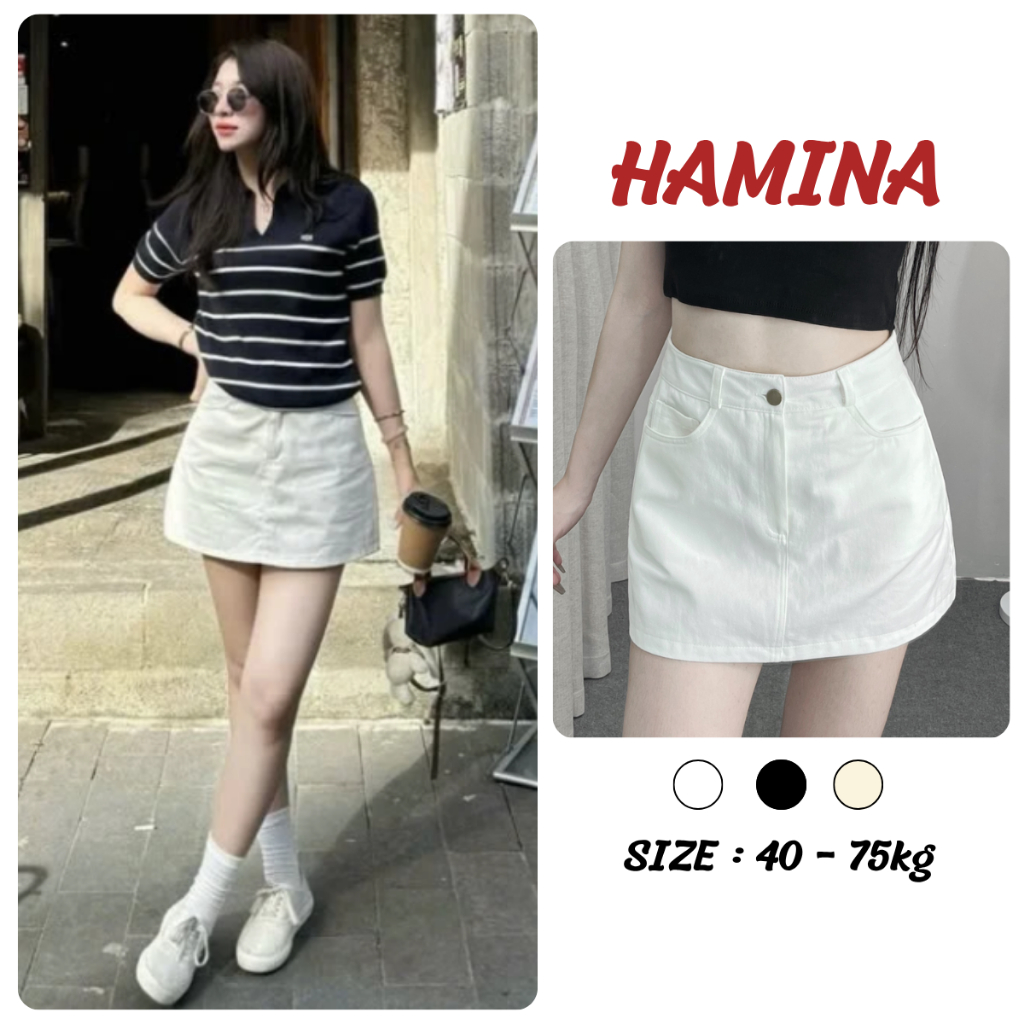 Chân Váy Kaki Dáng Ngắn Có Lót Trong BigSize Hamina - Chân Váy Fasion Kaki Cạp Khuy 255