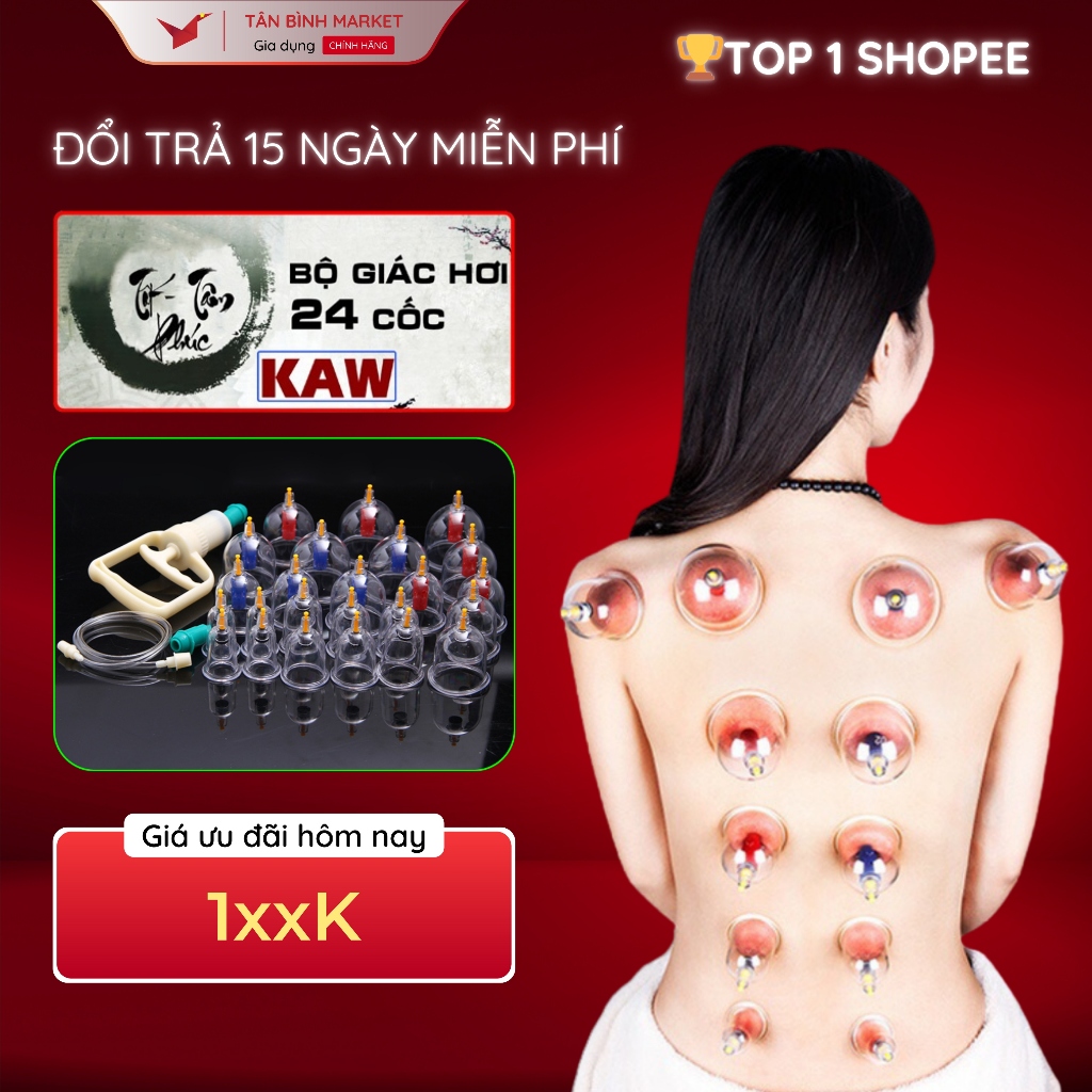 Bộ Giác Hơi Không Dùng Lửa 24 Cốc KAW – Nhựa Nguyên Sinh, Hút Chân Không An Toàn, Tiện Lợi Tại Nhà