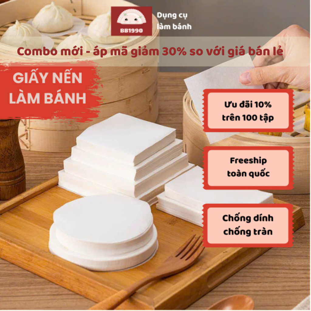 Giấy nến chống dính hai mặt 500 tờ  lót đế bánh bao, pizza, dimsum