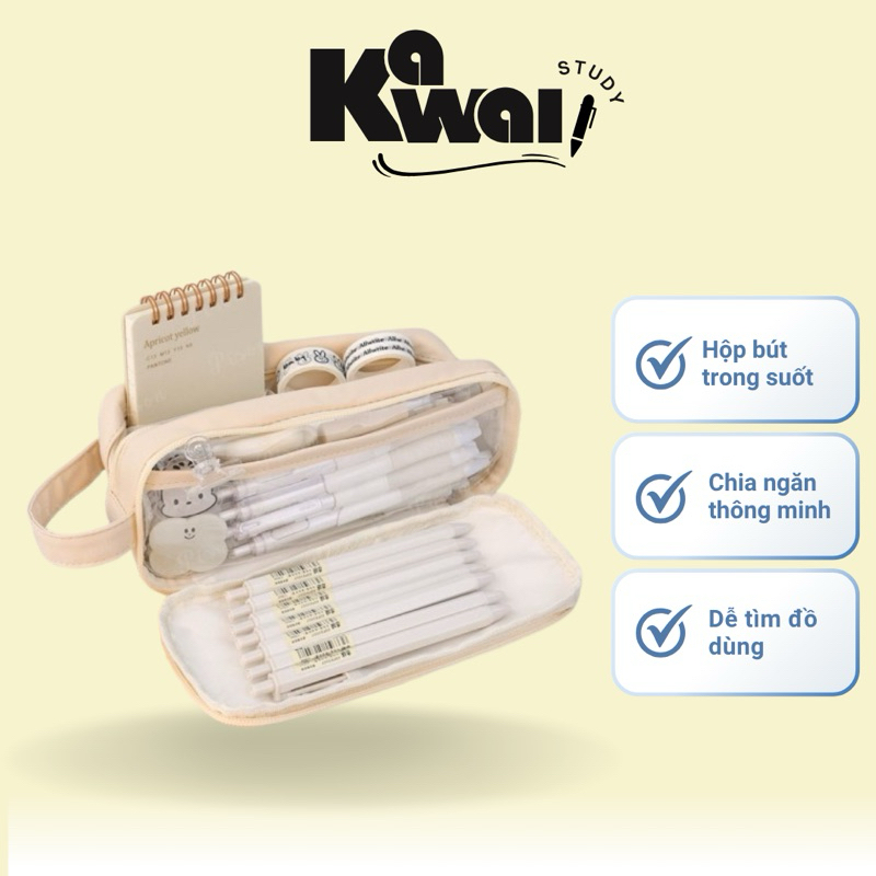 Hộp đựng bút chì trong suốt Kawaii Hộp đựng bút cầm tay chống nước