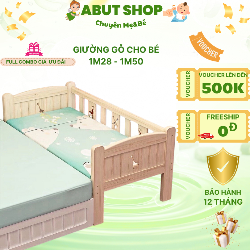 Giường ngủ cho bé , Giường quây 3 mặt 4 mặt ghép chung giường bố mẹ có cầu thang lên xuống - ABUT SHOP