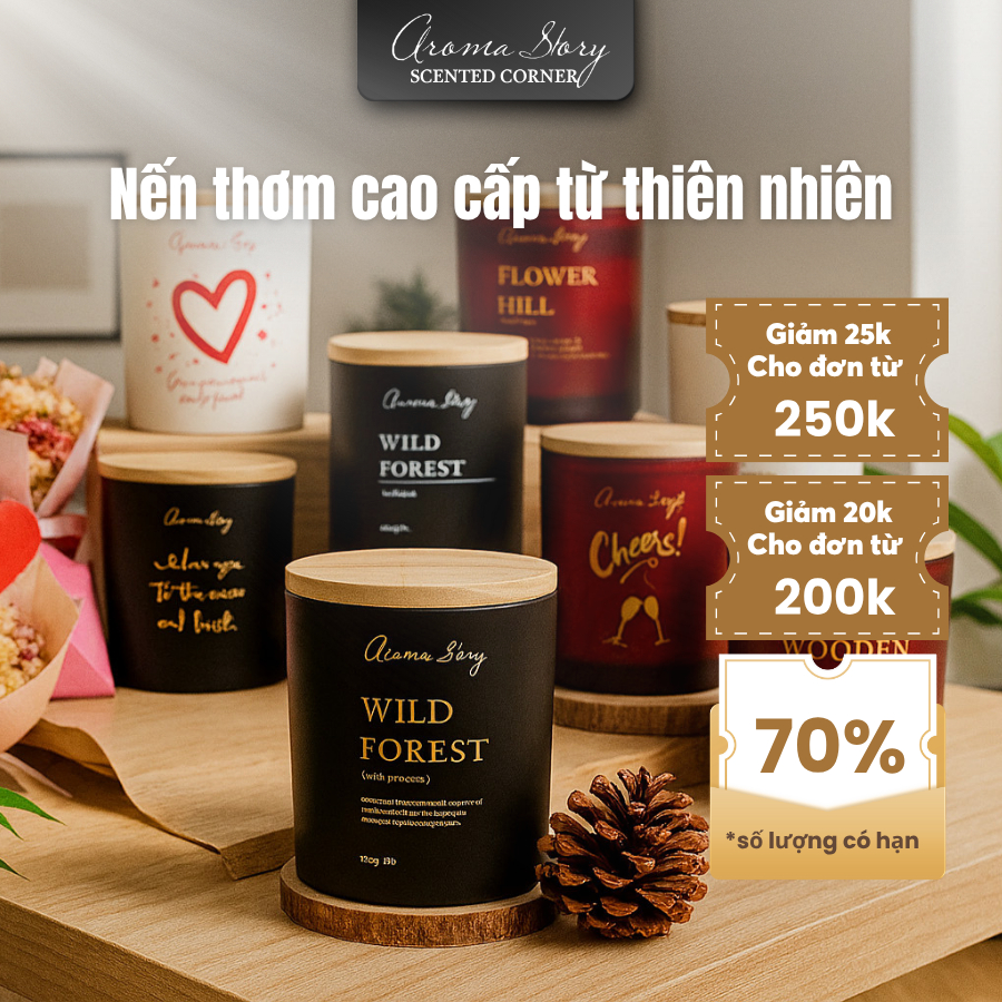 Nến Thơm Quà Tặng Cao Cấp, Tự Nhiên Aroma Story Giúp Thư Giãn, Dễ Ngủ Với Nhiều Hương, Size Đa Dạng
