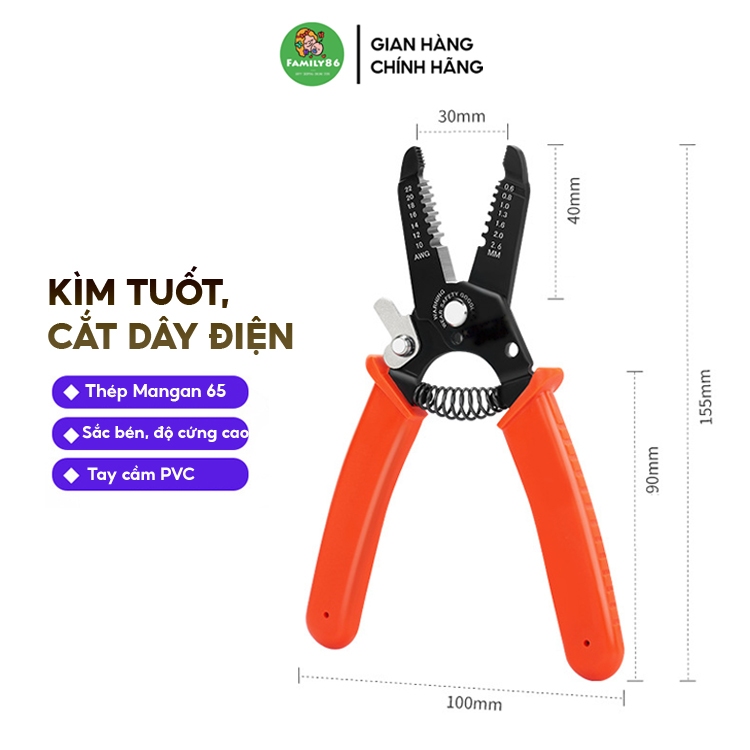 Kìm Cắt Dây Điện, Kìm Tuốt Dây Điện Lưỡi Thép Mangan 65 Độ Cứng Cao Không Gỉ, Kềm Cắt Dây Điện