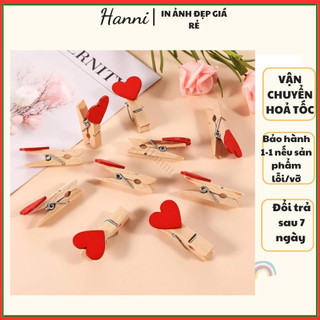 Sét 10 kẹp gỗ trái tim đỏ, nhiều màu tặng 1m dây treo trang trí  tiệc, sinh nhật, thôi nôi