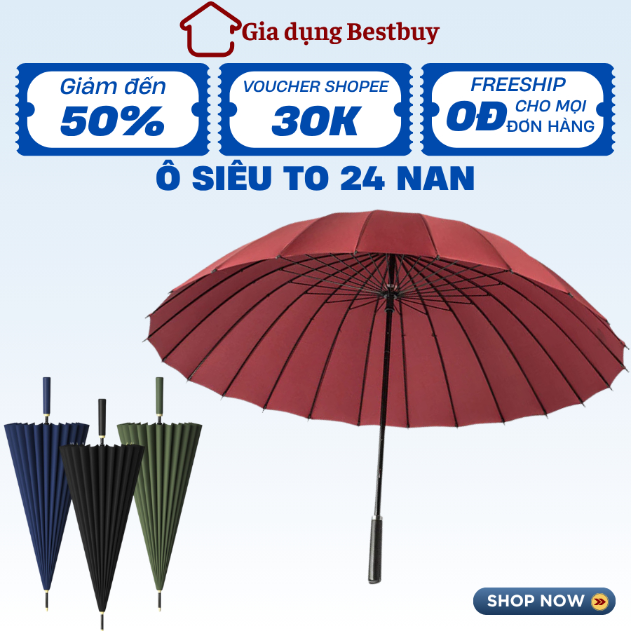 Ô che mưa loại to 24 nan , dù che mưa, siêu cứng, vải chống thấm nước