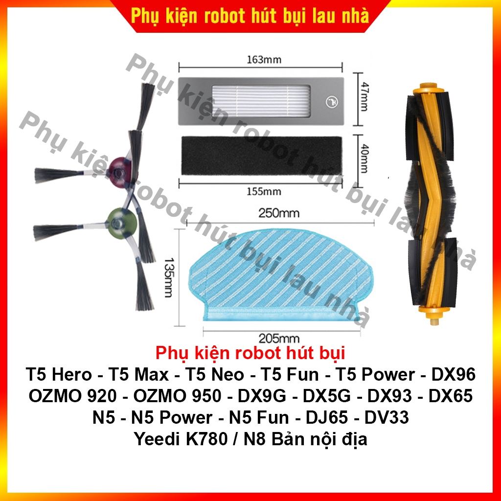 Chổi cạnh, lọc bụi, khăn lau, chổi chính, chổi robot hút bụi T5 / N8 bản nội địa /N5 - DJ65 / Yeedi K780 /OZMO 920 - 950