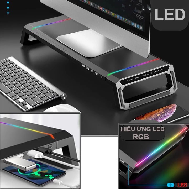 Kệ Màn Hình Máy Tính T1 Giá Đỡ Màn Hình Laptop Máy Tính Led 7 Màu Cổng USB Giá Điện Thoại 8x20x55Cm