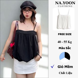  Áo 2 dây dáng bí phồng chất gió nhăn NaYoon Áo 2 dây babydoll bo chun 398 