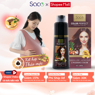 Dầu gội nhuộm tóc cho bà bầu Saco 250ml, thành phần kết hợp thảo dược thiên nhiên, lên màu nhanh
