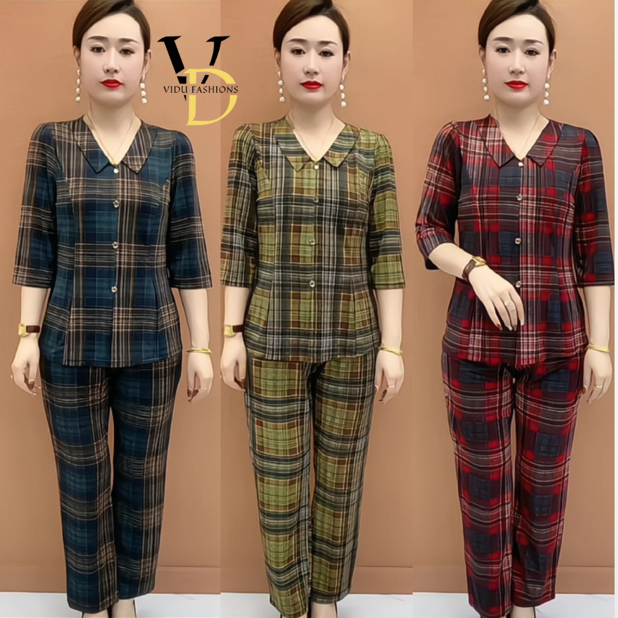 Đồ bộ nữ trung niên cho mẹ, bộ THUN LẠNH trung niên nữ tay lỡ quần dài ống SUÔNG cao cấp VD45