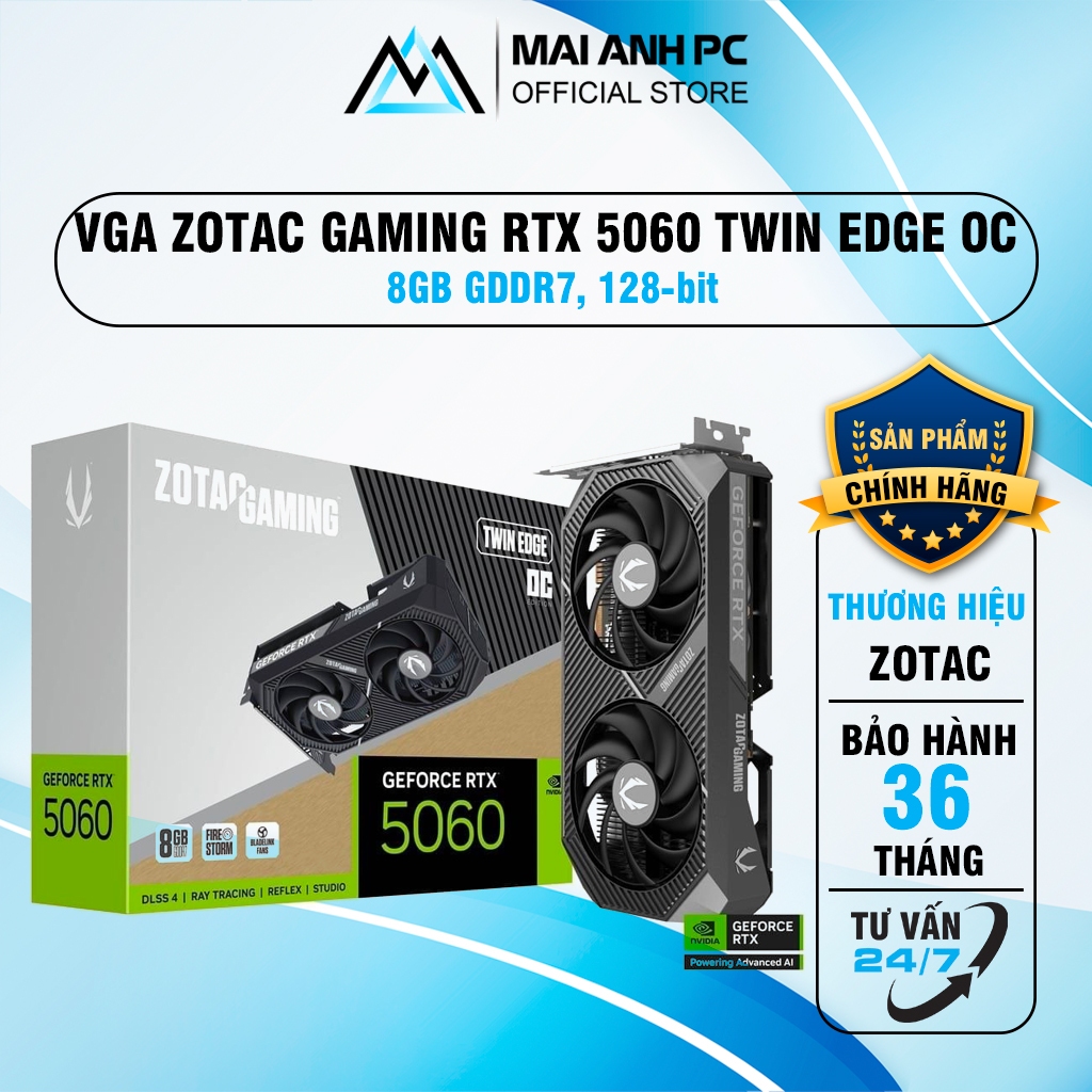 Card màn hình VGA ZOTAC GAMING GeForce RTX 5060 Twin Edge OC