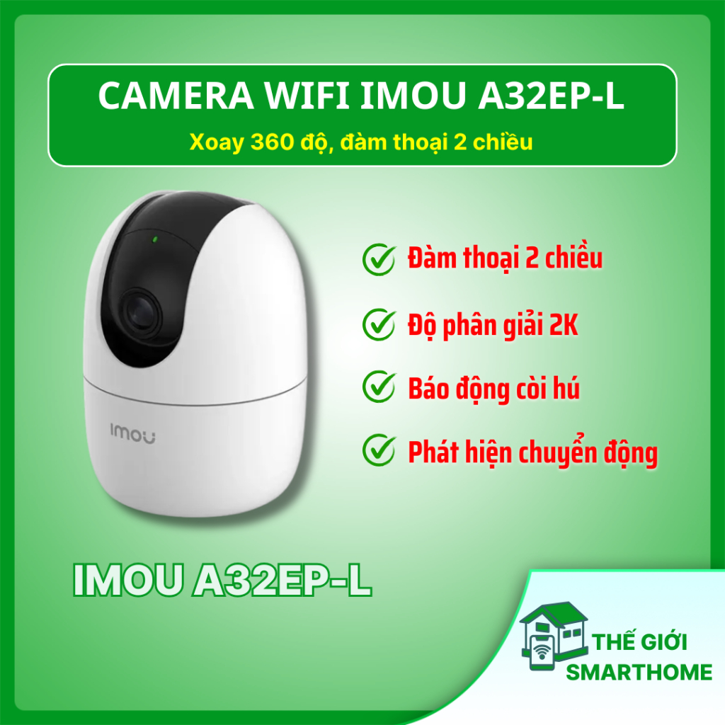 Camera IP Wifi Cao Cấp IMOU A32EP-L | Quay quét 360 độ, đàm thoại 2 chiều, Độ phân giải 2K