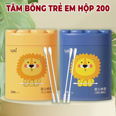 Tăm bông cho bé sơ sinh WAI KidsWorld, bông tự nhiên cao cấp, Kháng Khuẩn, thiết kế chống tổn thương