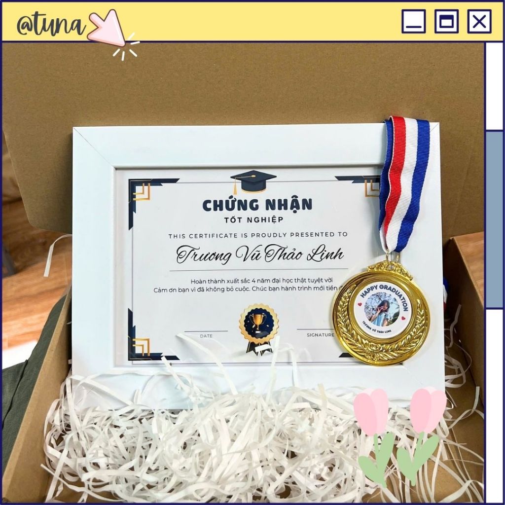 Set Quà Tặng Tốt Nghiệp Chứng Chỉ Tốt Nghiệp Kèm Huy Chương In Theo Yêu Cầu Tặng Bạn Bè Người Thân G