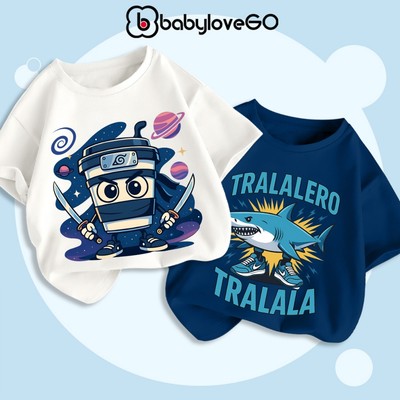 Áo thun vũ trụ BRAINROT cho bé trai BabyloveGO áo phông cộc tay cổ tròn chất cotton cho bé 1-10 tuổi