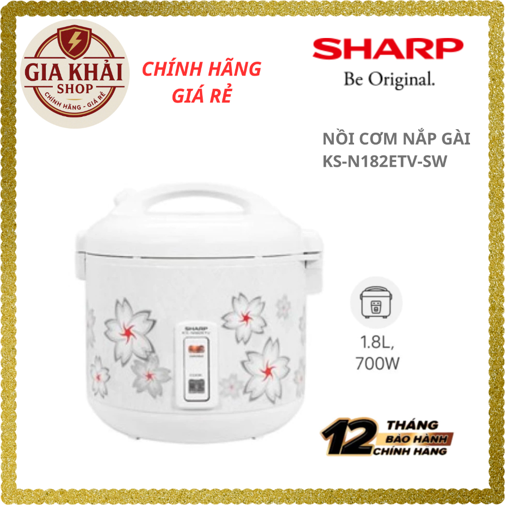 Nồi cơm nắp gài Sharp 1.8 lít KS-N182ETV-SW, Công suất 700W, Công nghệ nấu 2D - Hàng chính hãng - Bả