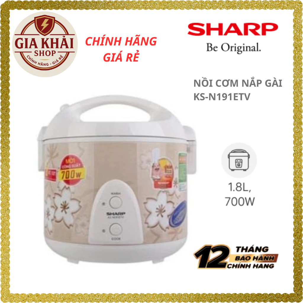 Nồi cơm nắp gài Sharp 1.8 lít KS-N191ETV, Công suất 700W, Công nghệ nấu 2D - Hàng chính hãng - Bảo h