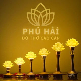 Đèn thờ hoa sen 1 bông lưu ly chân hợp kim cao 16 22 25 30 35 40 cm - HCM Tặng Led  - Giá 1 đôi