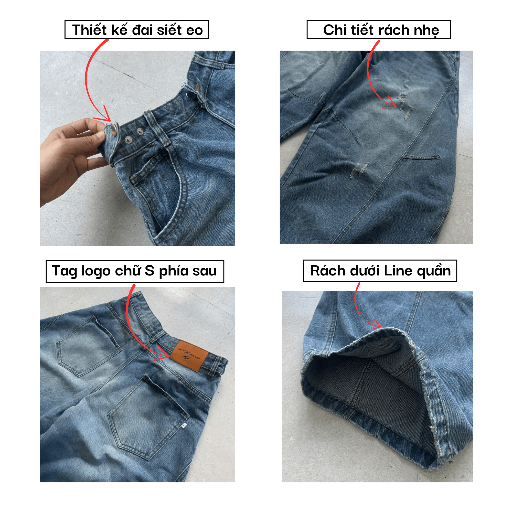 Quần Jeans Dài Ống Cong PREMIUM Form Rộng Wash Tôn Dáng Nam Nữ Thiết Kế Đai Siết Eo | SSSTore.Aesthetic | BigBuy360 - bigbuy360.vn