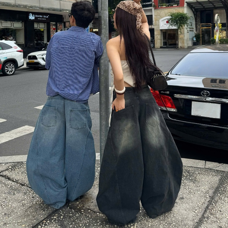 Quần Jeans Dài Ống Cong PREMIUM Form Rộng Wash Tôn Dáng Nam Nữ Thiết Kế Đai Siết Eo | SSSTore.Aesthetic | BigBuy360 - bigbuy360.vn
