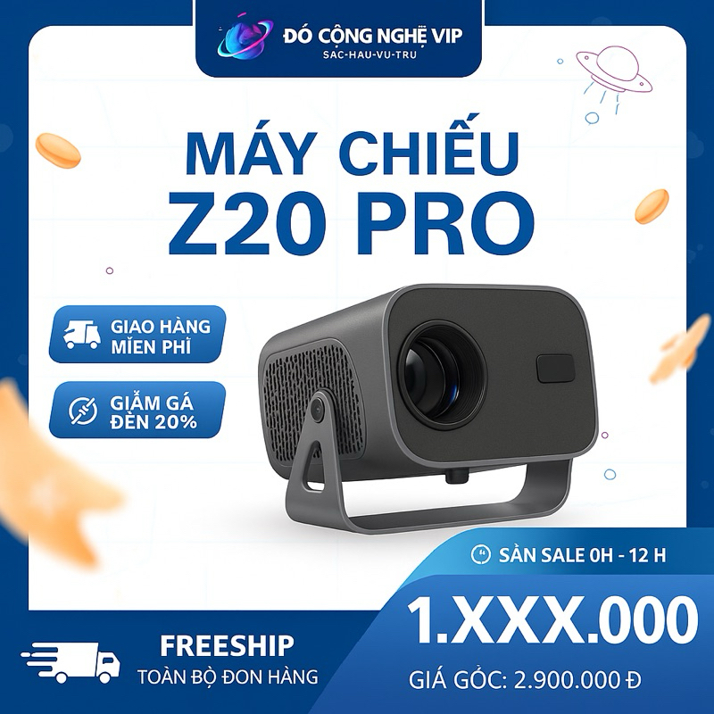 { TẶNG KÈM USB CẢNH 64 GB} Máy chiếu Z20 Pro đi cảnh,xem phim,xem bóng đá,Siêu nét 4K,Chính Hãng,Kết nối wifi, bluetooth