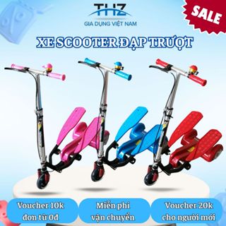 Xe đạp trượt scooter 3 bánh cho bé, có bàn đạp và phanh tay, tải trọng lớn, chống trượt, dễ sử dụng