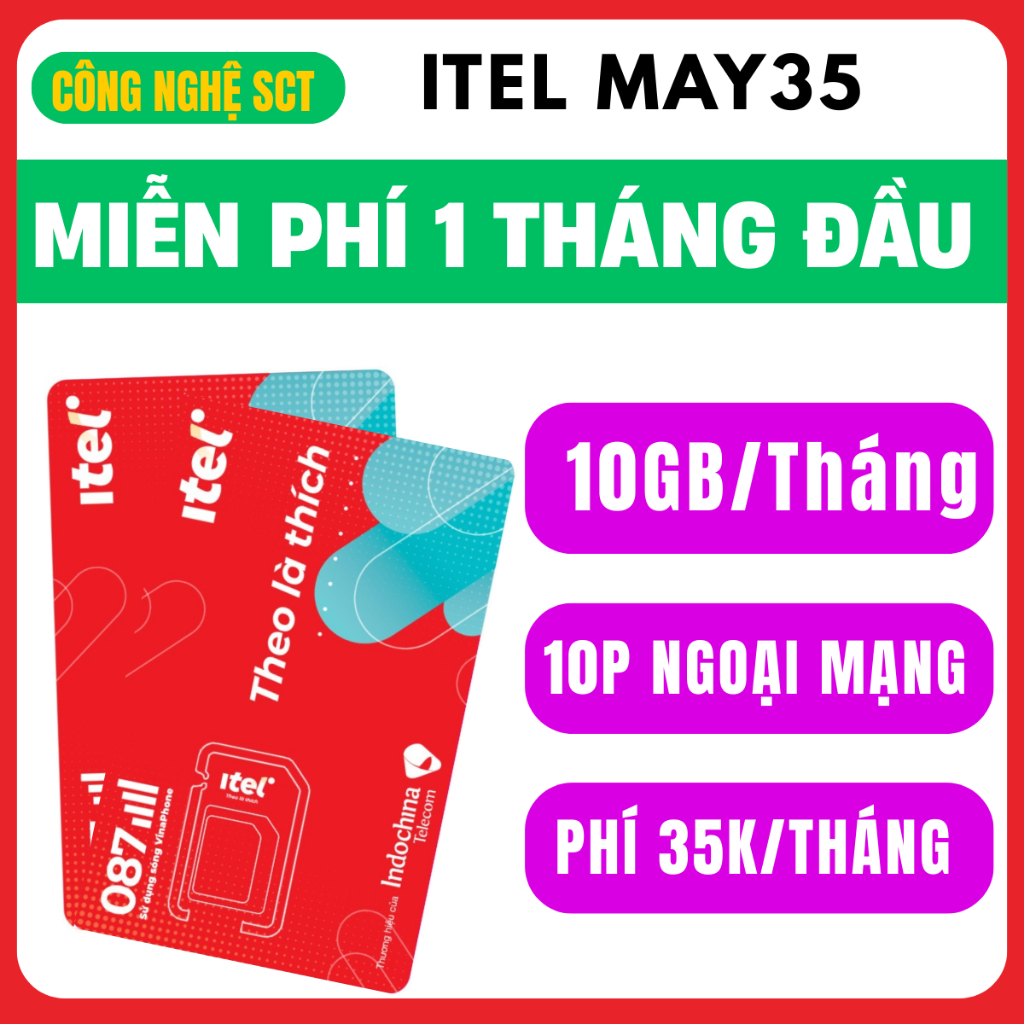 Tặng 1 Tháng Sim Itel 4G VINAPHONE MAY35 Miễn Phí 10GB/Tháng + 10 Phút/Tháng Gọi Thả Ga