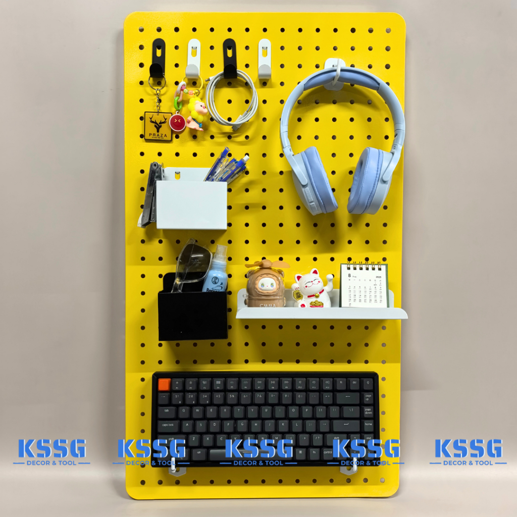 Bảng Pegboard Kim Loại Gắn Tường Treo Phụ Kiện Decor Góc Học Tập, Bảng Treo Đồ Pegboard Gắn Tường