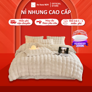 Bộ chăn ga gối đệm 5 món Nỉ lông cáo Hệ Thống Nệm Cao Cấp Drap nệm trải phủ giường mùa đông ấm áp, mềm mịn