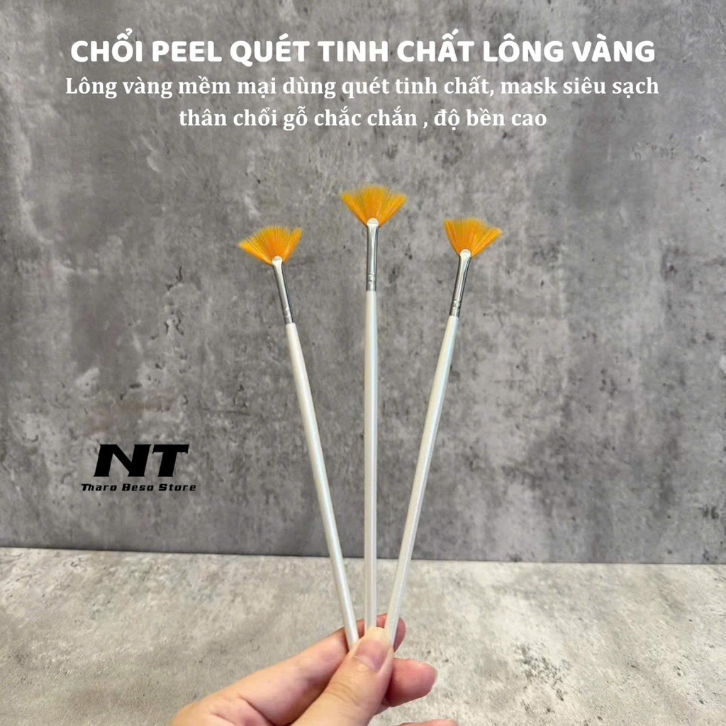 Cọ peel da , chổi quét peel da nhỏ Lông Vàng cán gỗ cao cấp - NT OFFICIAL