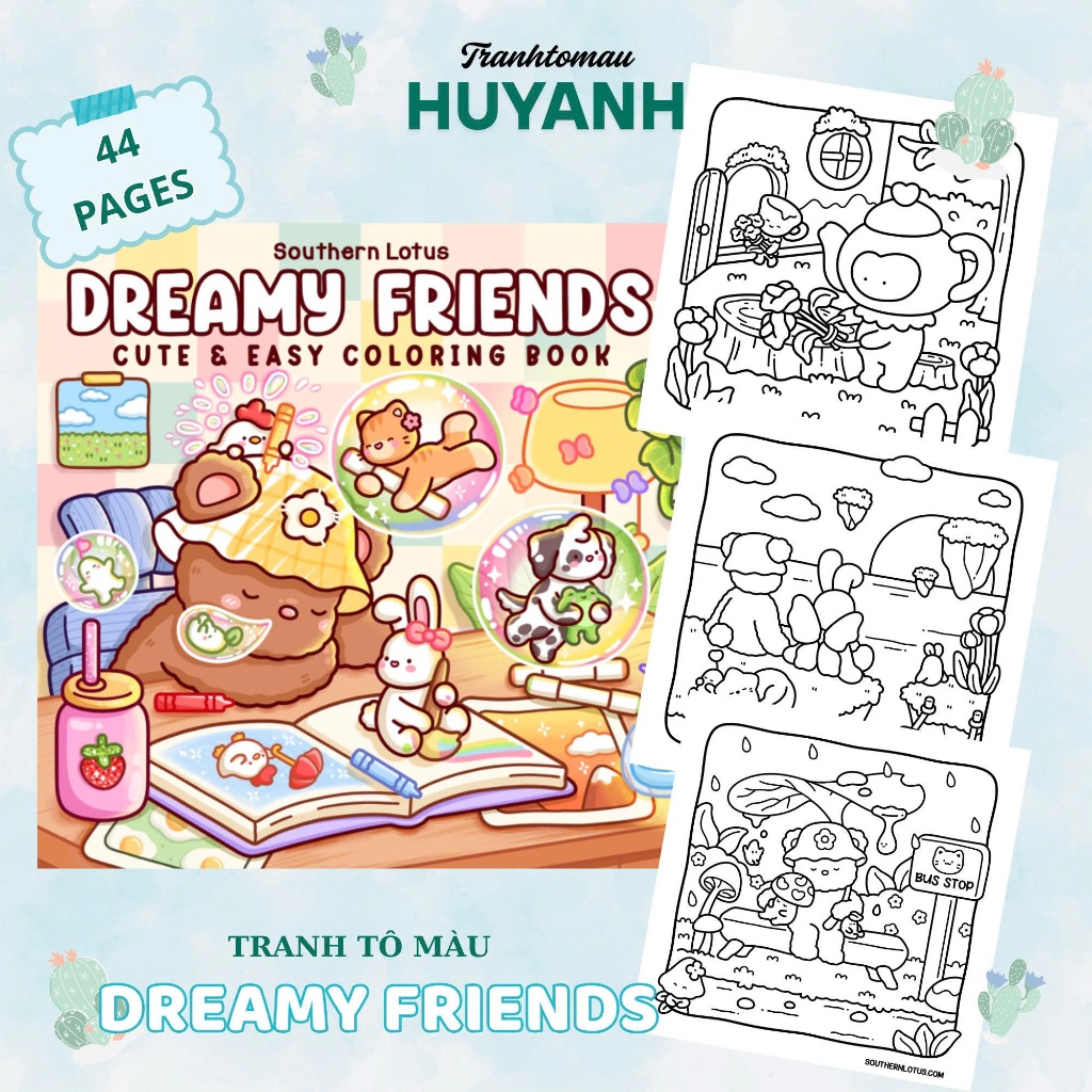 Tranh tô màu Dreamy friends- đóng sổ lò xo giấy 160gsm dày mịn phù hợp tô màu marker