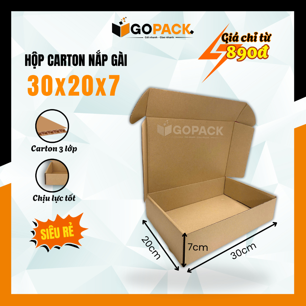 [Combo 100] Hộp nắp gài 30x20x7 hộp carton nắp cài đóng hàng tiện lợi giá rẻ tại xưởng - GOPACK