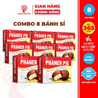   BÁNH KẸO SỈ  Combo 8 Hộp Bánh phủ socola nhân kẹo dẻo Phaner Pie Phạm Nguyên Đỏ 336g | Bánh ăn vặt | Đồ ăn vặt 