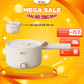 Nồi lẩu điện mini đa năng 1.6L Bear DRG- C16Z1, 800W, Ca nấu mì/Luộc/Xào, Gấp Gọn, Bảo Hành 18 Tháng