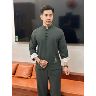 BỘ ĐỒ LAM DÀNH CHO NAM  mã s12 - chất vải line thun cổ trụ 3 nút tay lửng