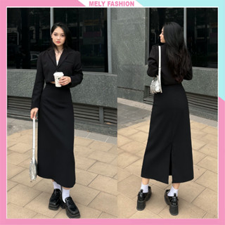 Chân váy dài 80cm midi dáng suông Mely Fashion chữ A cạp cao che giấu bụng tốt tôn dáng có xẻ sau có bigsize CV59-01