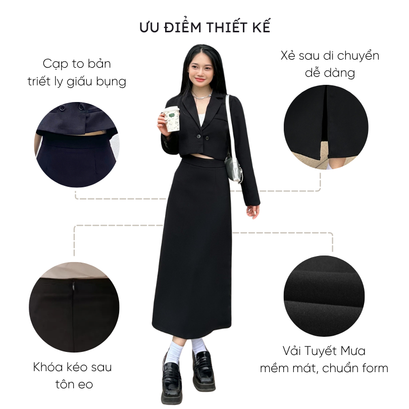 Chân váy nữ midi dáng dài chữ A Mely Fashion trẻ trung công sở cạp cao che bụng tôn dáng có xẻ sau có bigsize CV59-01 | BigBuy360 - bigbuy360.vn