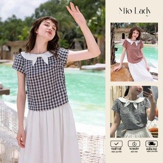 Áo Nữ Caro Cổ Nơ Trắng – Thiết Kế Vintage, Dáng Suông Thanh Lịch, Chất Thô Cotton Mềm Mát - MioLady