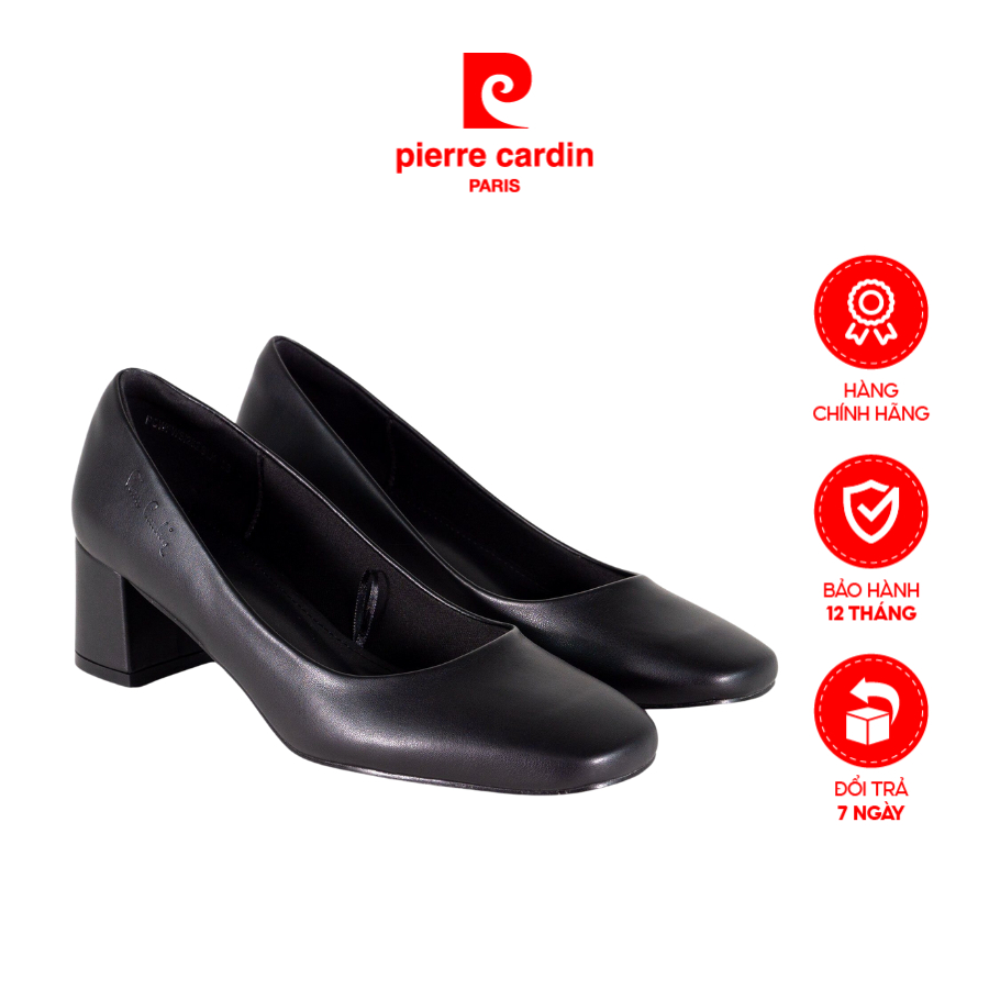 [CHỈ CÒN 35,37] Giày gót vuông Pierre Cardin mũi tròn, đế cao +6cm, chất liệu da mềm không đau chân 