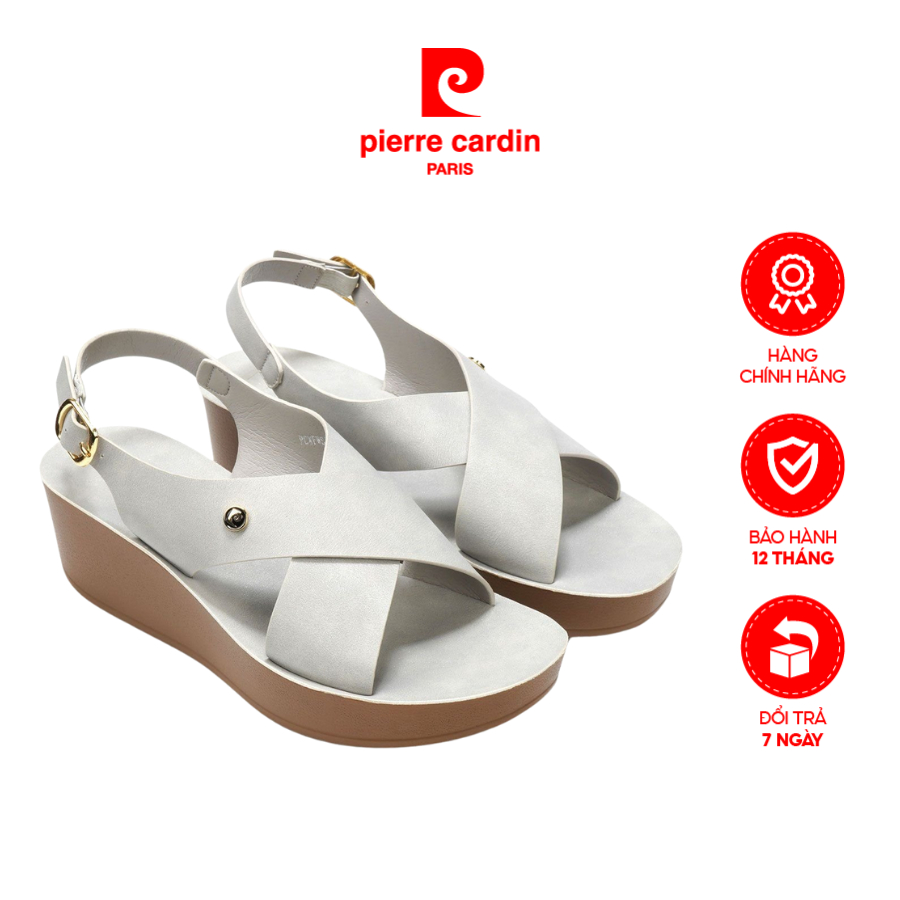 [New] Sandal nữ đế xuồng cao 6cm Pierre Cardin thiết kế quai chéo liền quai hậu, khóa cài kim loại -