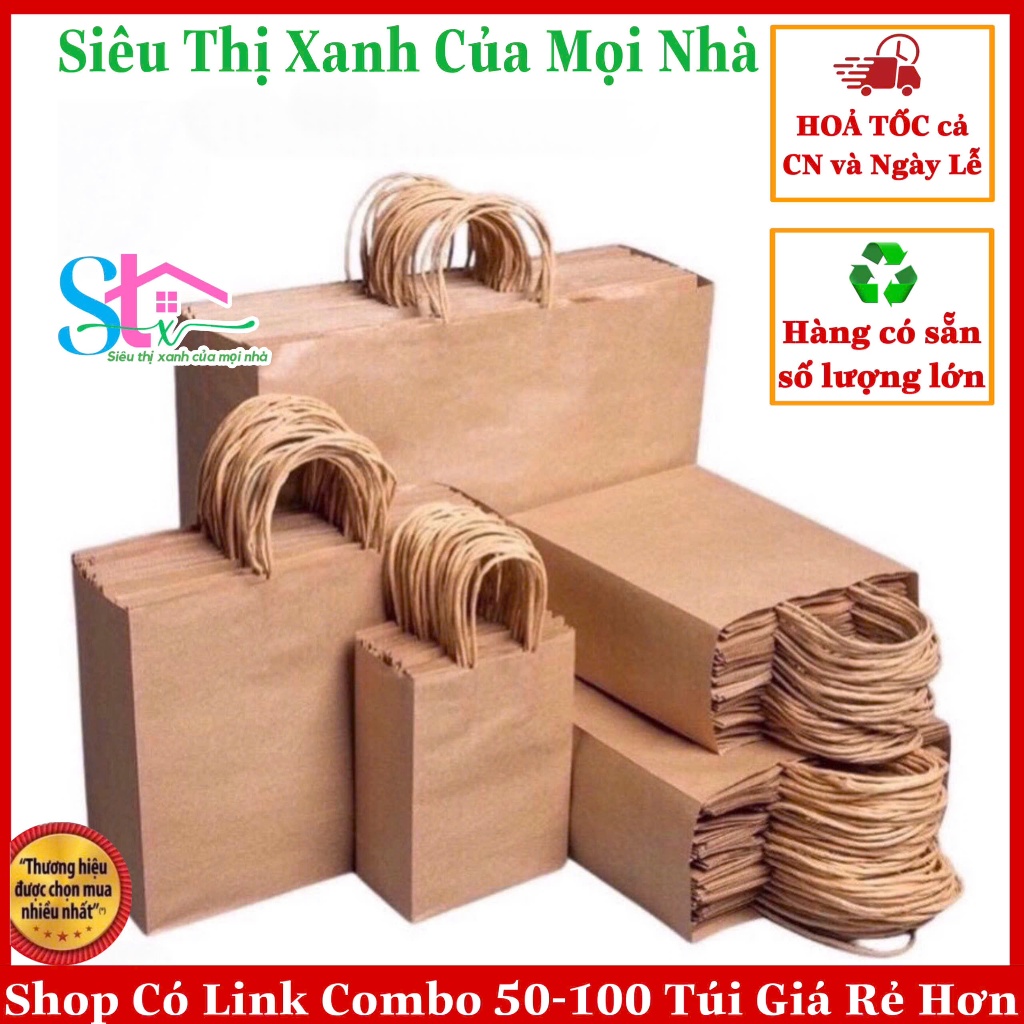 Combo 15 túi giấy kraft có quai cao cấp nhật bản, túi kraft đựng quà tặng