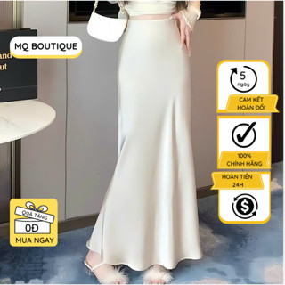 Chân Váy Lụa Dài Đuôi Cá Xòe Nhẹ MQ Boutique, Chân Váy Lụa Vân Gỗ Hai Lớp Sang Trọng Nhiều Màu Cao Cấp Dài 90 Cm